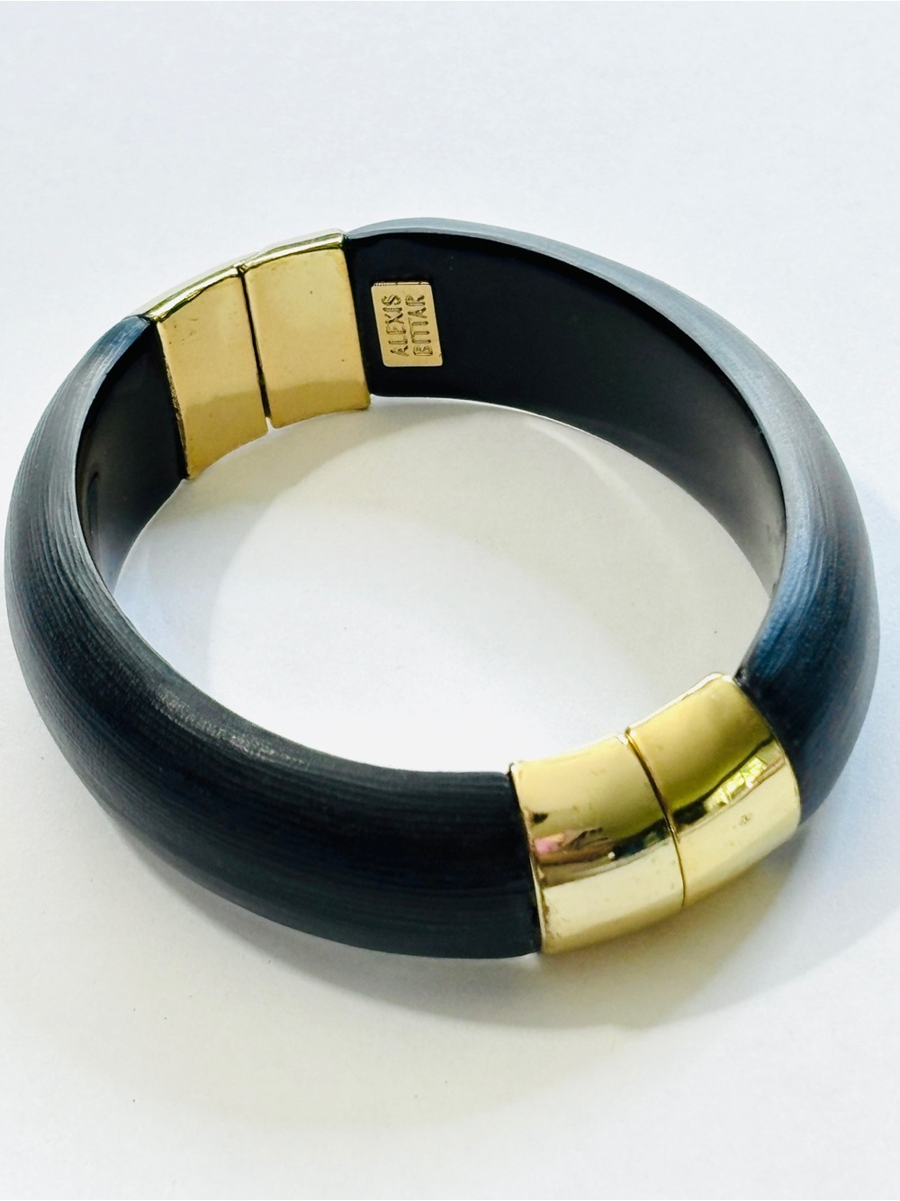 Alexis Bittar Vintage Large Molten Lucite Hinged Bangle Bracelet Gold 2.5”